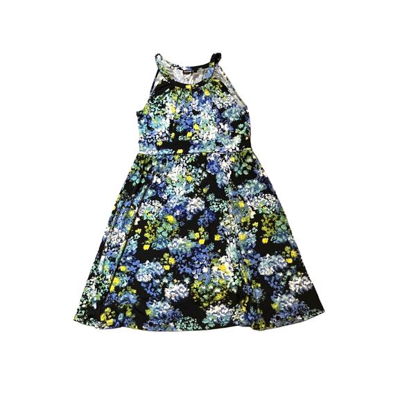 Womens Medium APT 9 Sleeveless DRESS Blue White Gold New Condition Floral Ruched - Picture 7 of 7